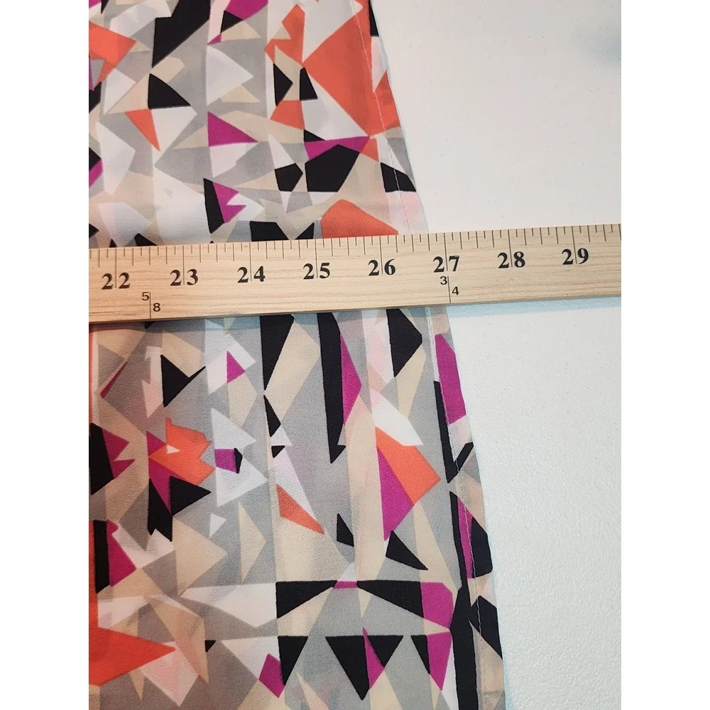 LOFT Geometric Triangle Print Puff Sleeve Blouse Orange Pink Black Large
